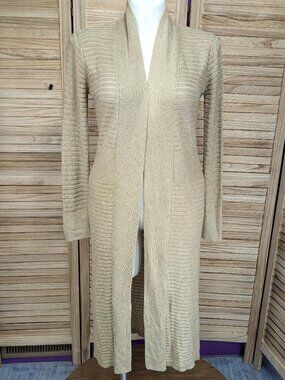 Heidi Hess Cardigan Long Open-Front Knit  Beige Size Medium